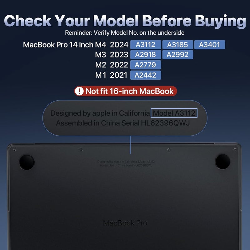 soonjet غطاء لجهاز MacBook Pro مقاس 14 بوصة 2024-2021 M4 M3 M2 M1 Pro/Max [شفاف 100%، منتصف الليل الخفيف] غطاء صلب واقي لجهاز الكمبيوتر المحمول - Image 4